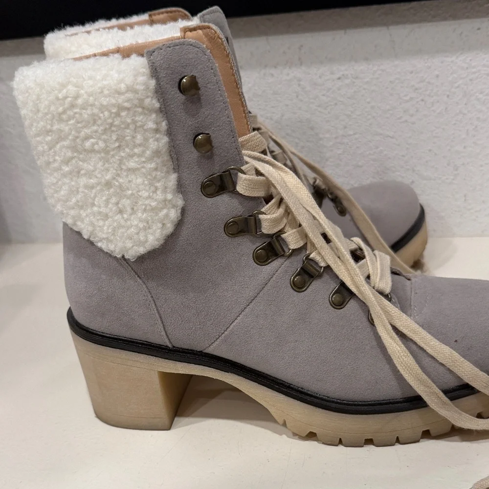 Vici conquest heeled shearling lace up Stylish Gray Women's Boots - Picture 5 of 6